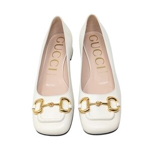 Gucci Malaga Kid Mystic White Baby Horsebit Leather Loafer Chunky Heel EU 39.5